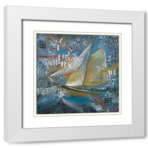 Sails in blue White Modern Wood Framed Art Print with Double Matting by Mizo