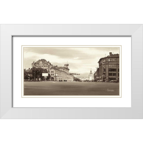 Lubjanka Place, Moscow White Modern Wood Framed Art Print with Double Matting by Ryazanov
