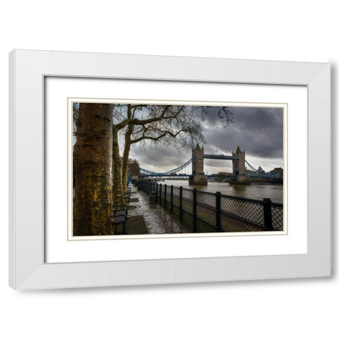 LONDON BRIDGE AND TOWER White Modern Wood Framed Art Print with Double Matting by Kostka, Vladimir
