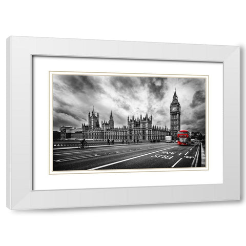 London Doubledecker White Modern Wood Framed Art Print with Double Matting by Kostka, Vladimir