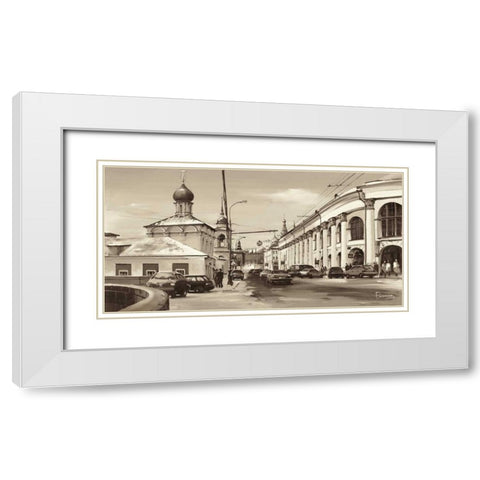 Warwarka Street Moscow White Modern Wood Framed Art Print with Double Matting by Ryazanov