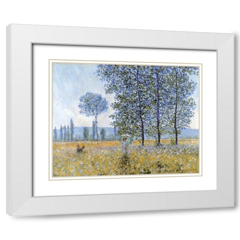 Sunlight Under The Poplars White Modern Wood Framed Art Print with Double Matting by Monet, Claude