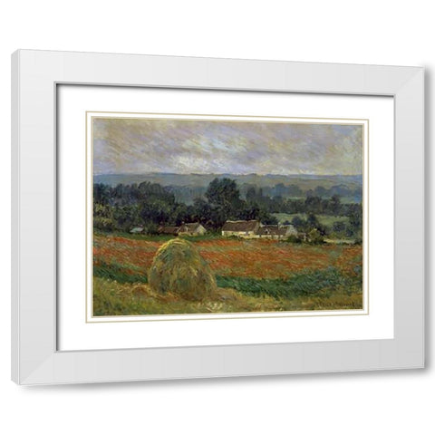 Haystack at Giverny White Modern Wood Framed Art Print with Double Matting by Monet, Claude