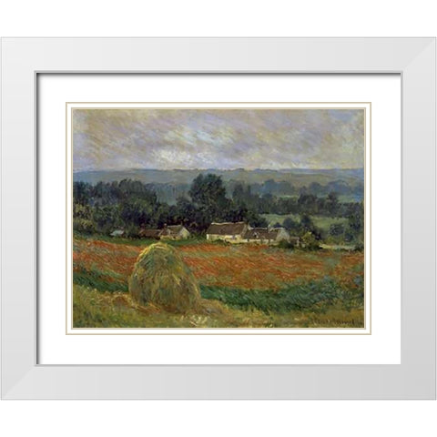 Haystack at Giverny White Modern Wood Framed Art Print with Double Matting by Monet, Claude
