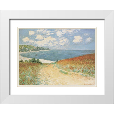 Chemin dans les blés àPourville, 1882 White Modern Wood Framed Art Print with Double Matting by Monet, Claude