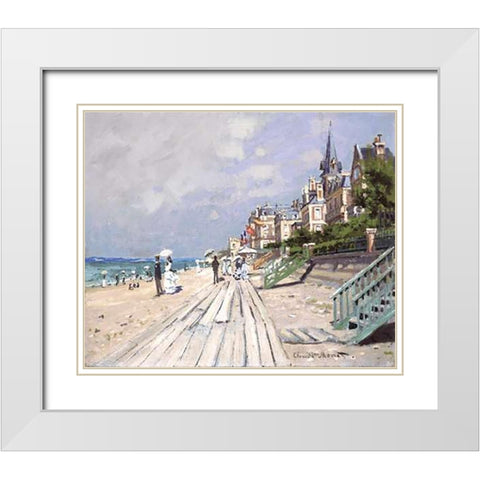 Beach at Trouville White Modern Wood Framed Art Print with Double Matting by Monet, Claude