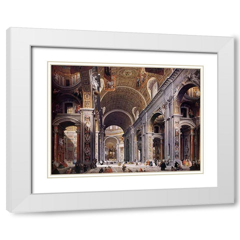 Interior Of St. Peters, Rome White Modern Wood Framed Art Print with Double Matting by Panini, Giovanni Paolo