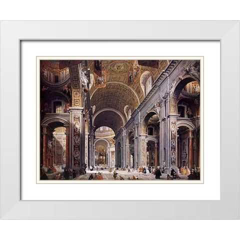 Interior Of St. Peters, Rome White Modern Wood Framed Art Print with Double Matting by Panini, Giovanni Paolo