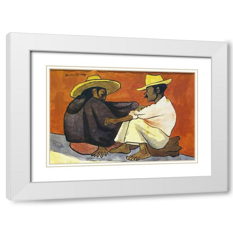 Pareja Indigena White Modern Wood Framed Art Print with Double Matting by Rivera, Diego