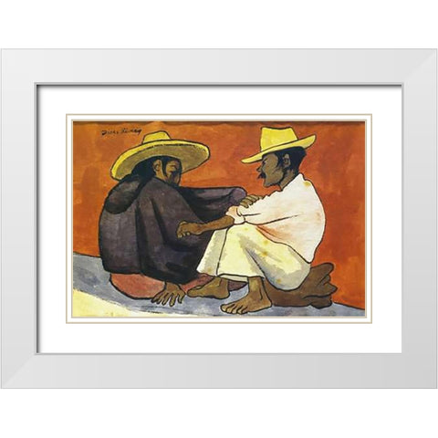 Pareja Indigena White Modern Wood Framed Art Print with Double Matting by Rivera, Diego