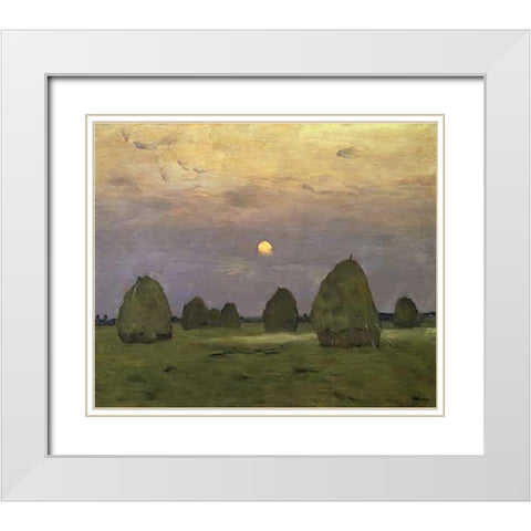 Haystacks Twilight, 1899 White Modern Wood Framed Art Print with Double Matting by Levitan, Isaac
