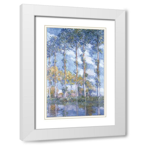 Les Peupliers White Modern Wood Framed Art Print with Double Matting by Monet, Claude