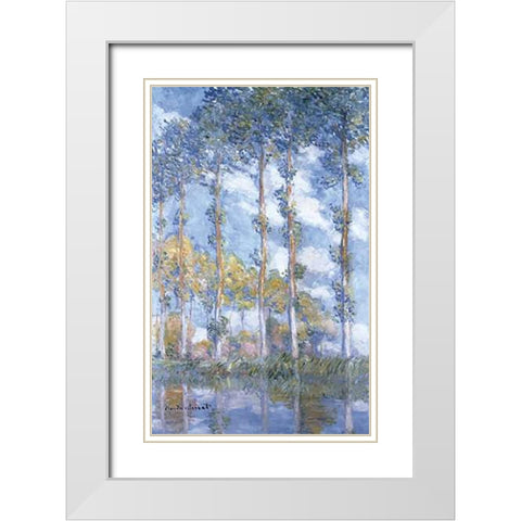 Les Peupliers White Modern Wood Framed Art Print with Double Matting by Monet, Claude