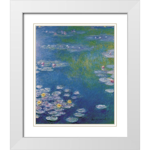 Waterlilies at Giverny White Modern Wood Framed Art Print with Double Matting by Monet, Claude