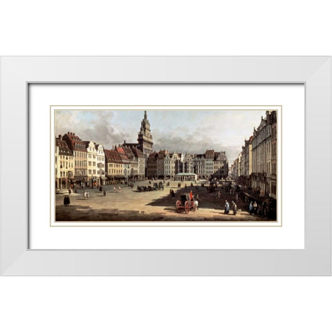 Dresden, the Old Market from Castle Street White Modern Wood Framed Art Print with Double Matting by Bellotto, Bernardo
