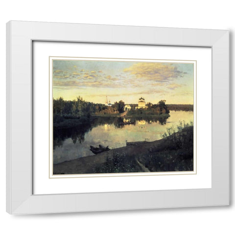 Evening Bells, 1892 White Modern Wood Framed Art Print with Double Matting by Levitan, Isaac