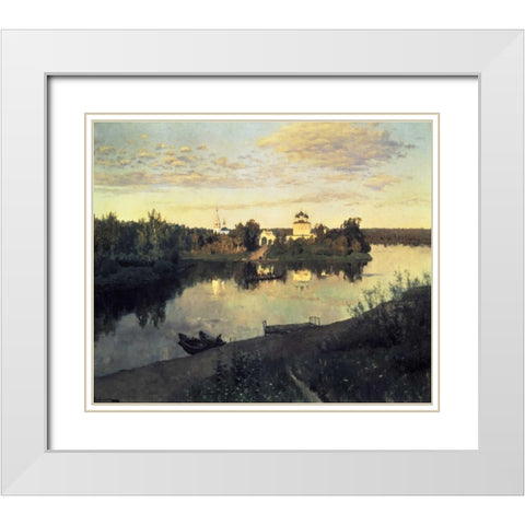 Evening Bells, 1892 White Modern Wood Framed Art Print with Double Matting by Levitan, Isaac