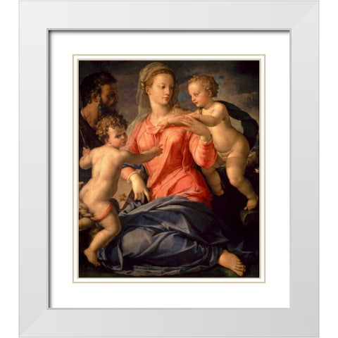 The Holy Family White Modern Wood Framed Art Print with Double Matting by Bronzino, Agnolo