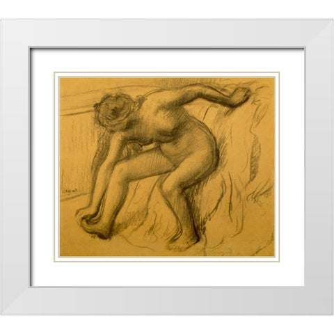 After Bath, 1892 White Modern Wood Framed Art Print with Double Matting by Degas, Edgar