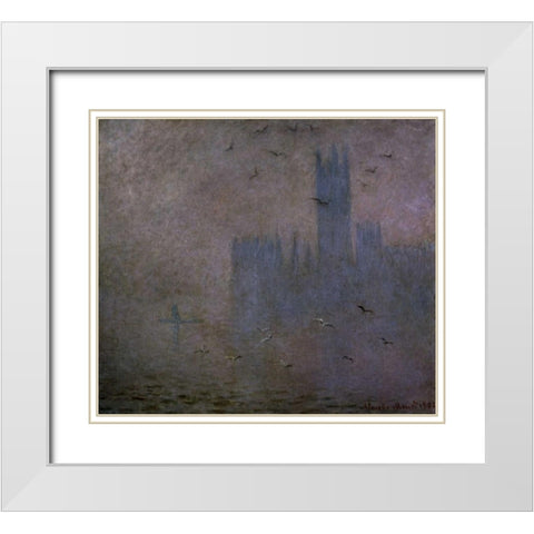 Houses of Parliament, Seagulls, 1904 White Modern Wood Framed Art Print with Double Matting by Monet, Claude