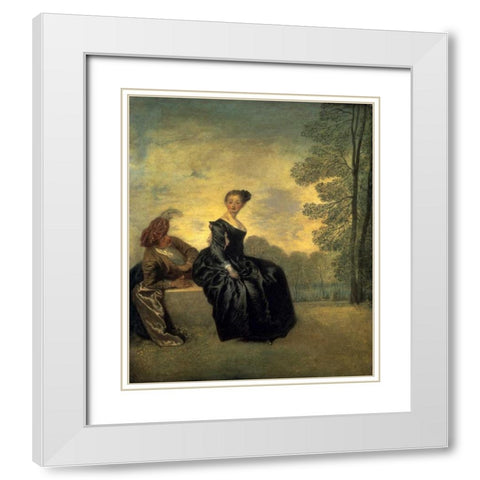 La Boudeuse, 1718 White Modern Wood Framed Art Print with Double Matting by Watteau, Antoine