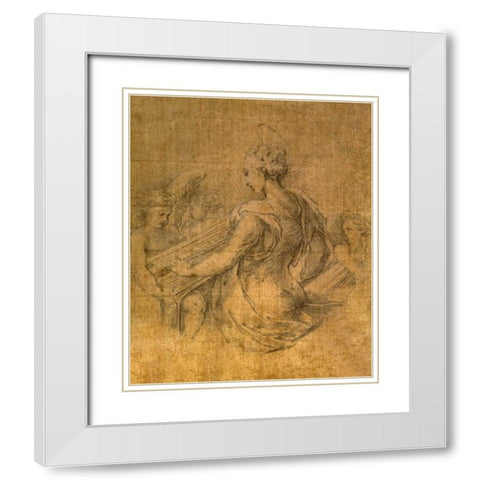 Lady with Angels White Modern Wood Framed Art Print with Double Matting by Parmigianino
