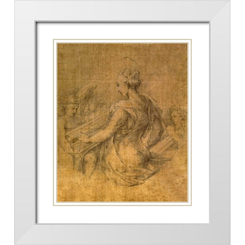 Lady with Angels White Modern Wood Framed Art Print with Double Matting by Parmigianino