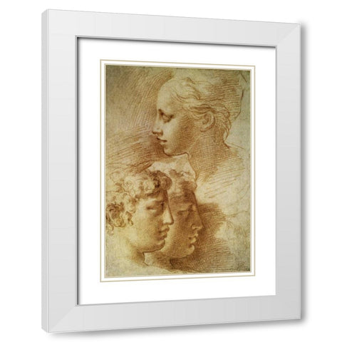 Three Profiles White Modern Wood Framed Art Print with Double Matting by Parmigianino