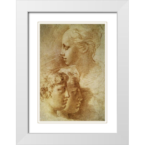 Three Profiles White Modern Wood Framed Art Print with Double Matting by Parmigianino
