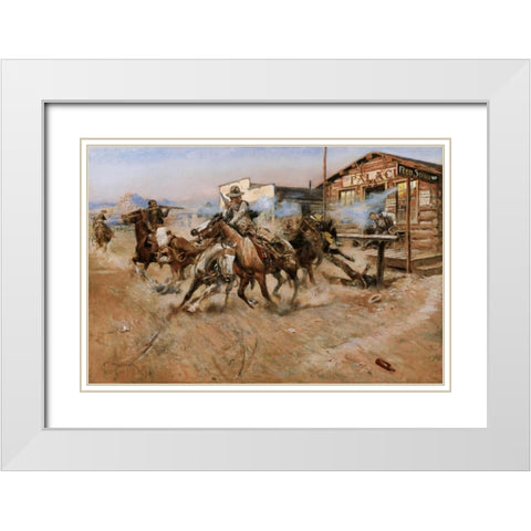 Smoke of a .45 White Modern Wood Framed Art Print with Double Matting by Russell, Charles M.
