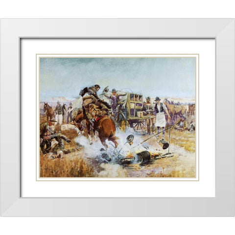 Bronc to Breakfast White Modern Wood Framed Art Print with Double Matting by Russell, Charles M.