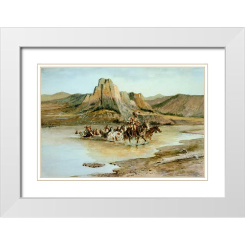 Return of the Horse Thieves White Modern Wood Framed Art Print with Double Matting by Russell, Charles M.