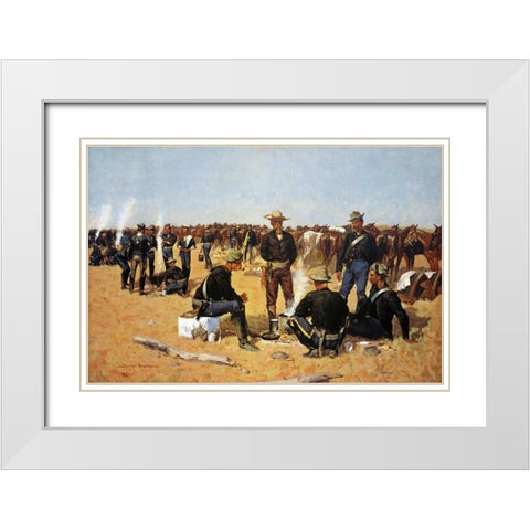 A Calvarymans Breakfast On The Plains White Modern Wood Framed Art Print with Double Matting by Remington, Frederic