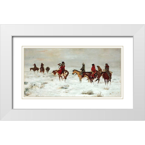 Lost In A Snowstorm - We Are Friends White Modern Wood Framed Art Print with Double Matting by Russell, Charles M.