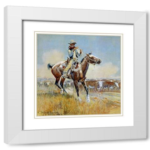 Beef for the Fighters White Modern Wood Framed Art Print with Double Matting by Russell, Charles M.