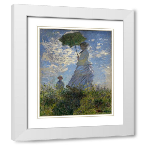 Woman with a Parasol - Madame Monet and Her Son White Modern Wood Framed Art Print with Double Matting by Monet, Claude