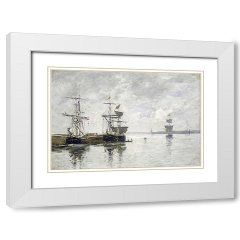 Scene Du Port White Modern Wood Framed Art Print with Double Matting by Boudin, Eugene