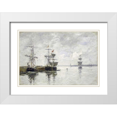 Scene Du Port White Modern Wood Framed Art Print with Double Matting by Boudin, Eugene