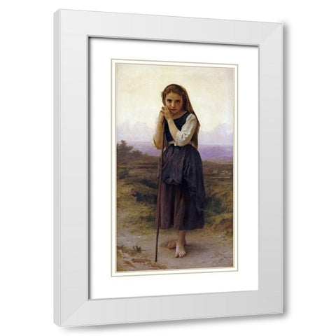 Petite Bergere White Modern Wood Framed Art Print with Double Matting by Bouguereau, William-Adolphe