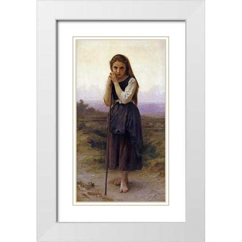 Petite Bergere White Modern Wood Framed Art Print with Double Matting by Bouguereau, William-Adolphe
