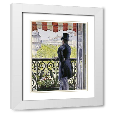 Man on a Balcony, Boulevard Haussmann White Modern Wood Framed Art Print with Double Matting by Caillebotte, Gustave