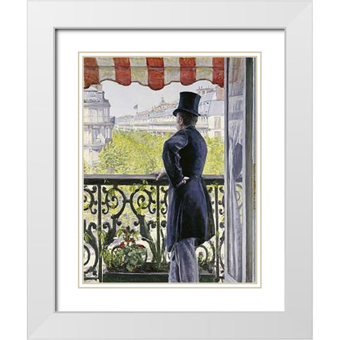 Man on a Balcony, Boulevard Haussmann White Modern Wood Framed Art Print with Double Matting by Caillebotte, Gustave