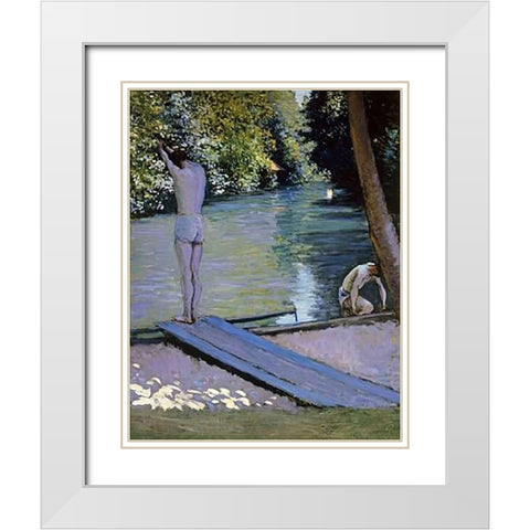 Bather About To Plunge Into The River Lyrres White Modern Wood Framed Art Print with Double Matting by Caillebotte, Gustave
