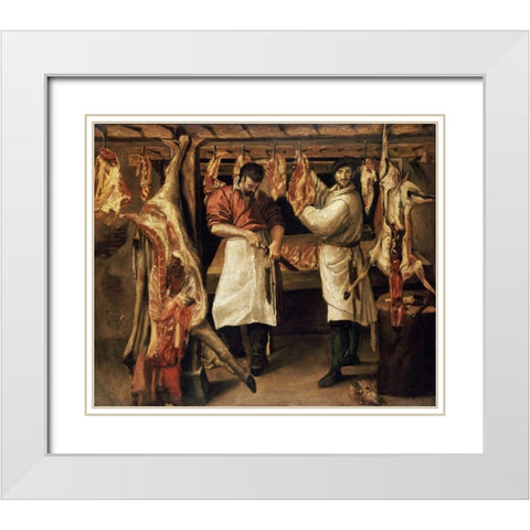 The Butchers Shop White Modern Wood Framed Art Print with Double Matting by Carracci, Annibale