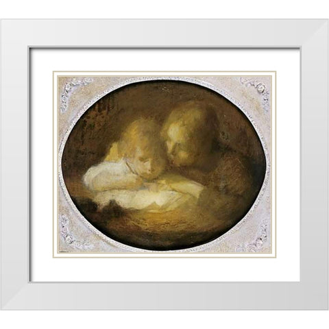 The Writing Lesson White Modern Wood Framed Art Print with Double Matting by Carriere, Eugene