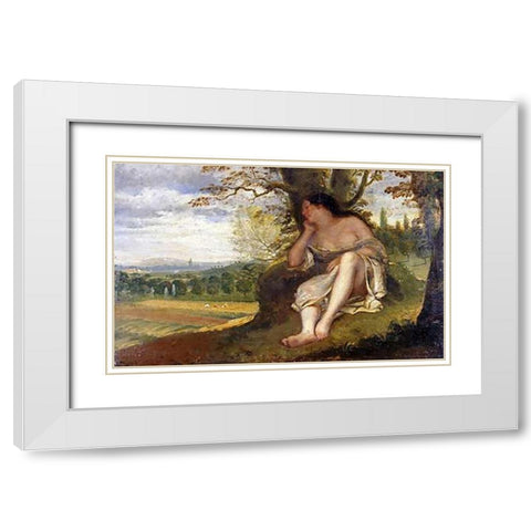 The Nap White Modern Wood Framed Art Print with Double Matting by Courbet, Gustave