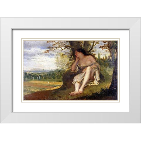 The Nap White Modern Wood Framed Art Print with Double Matting by Courbet, Gustave