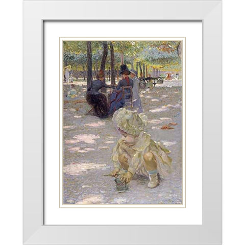 An August Afternoon at the Luxembourg White Modern Wood Framed Art Print with Double Matting by Cross, Henri Edmond