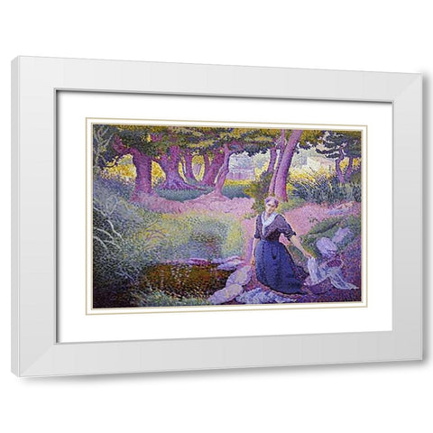The Washer-Woman White Modern Wood Framed Art Print with Double Matting by Cross, Henri Edmond