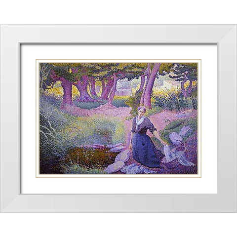 The Washer-Woman White Modern Wood Framed Art Print with Double Matting by Cross, Henri Edmond